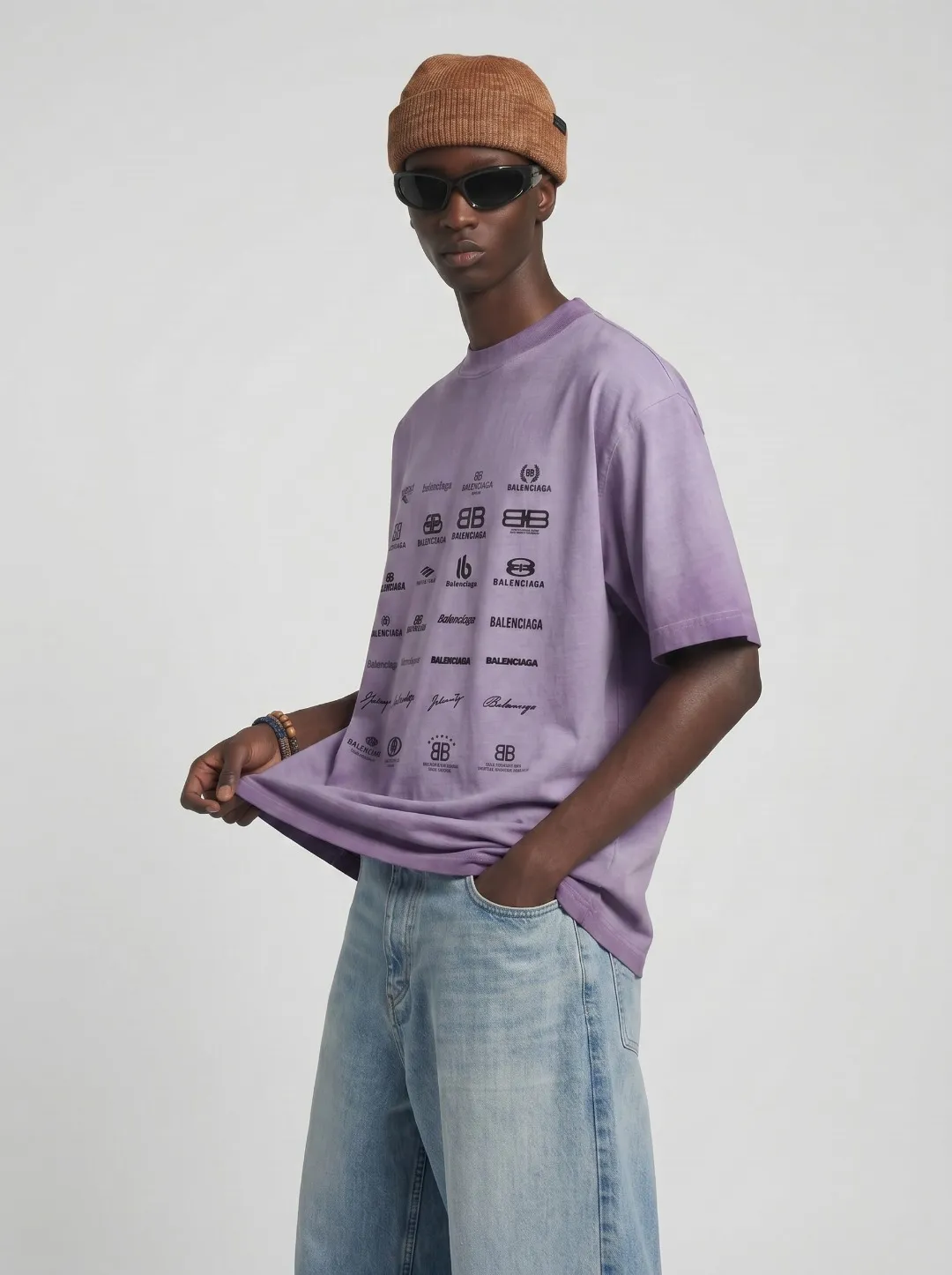P90✨🔥 [balenciaga] 2026FW Paris lettering short-sleeved T-shirt Premium 26s double yarn 300g fabric, washed and sprayed with old and frayed craftsmanship Color: washed brown, washed Purple, washed Gray Size: S M L XL 2XL